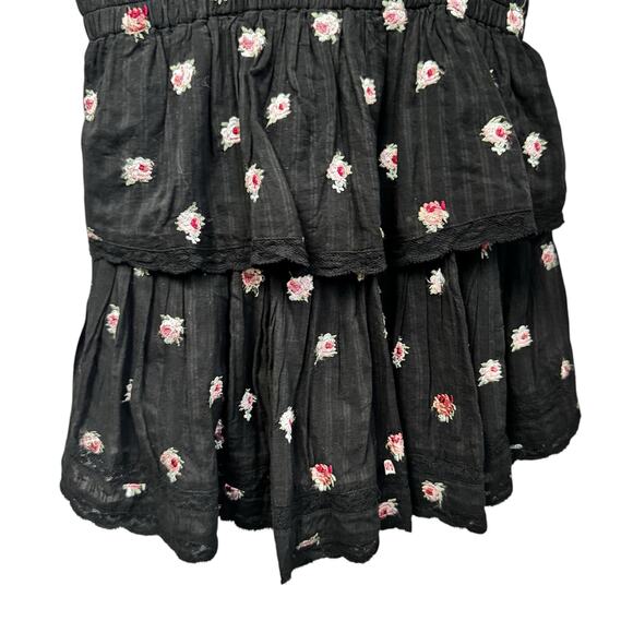 LoveShackFancy Short Sleeve Ruffle Mini Natasha Dress Black Combo Floral Size XS - Picture 6 of 7